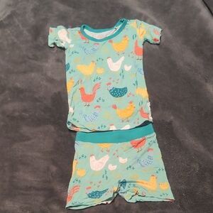 Little Sleepies Short Sleeve Pajama Set with Colorful Chicken Print - Teal